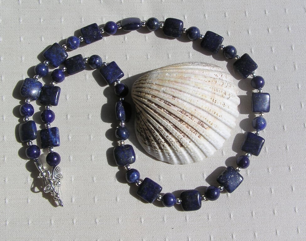 Blue Lapis Lazuli Gemstone Crystal Chunky Beaded Chakra Necklace "Blue Paradis"