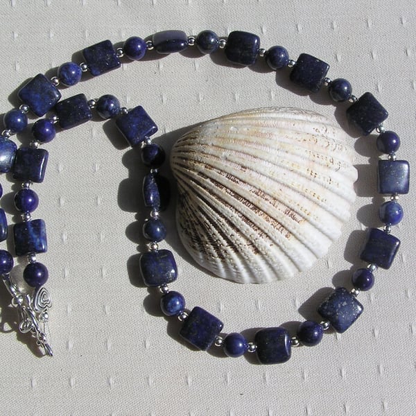 Blue Lapis Lazuli Gemstone Crystal Chunky Beaded Chakra Necklace "Blue Paradis"