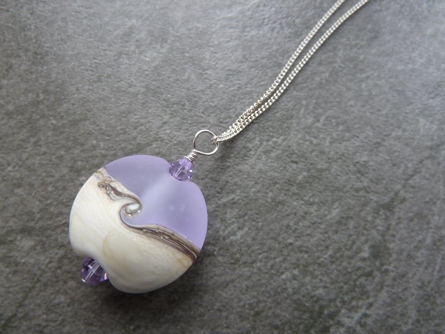 sterling silver chain, lilac frosted glass pendant