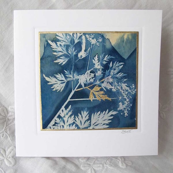 Cyanotype Botanical Print Card with Gold Leaf