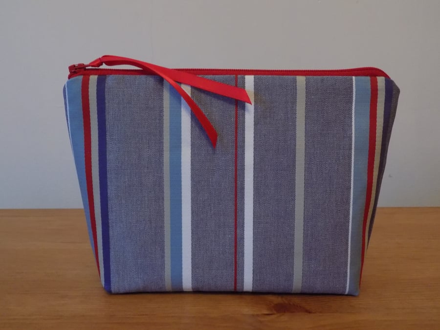 Blue Striped Fabric Make Up Bag Case