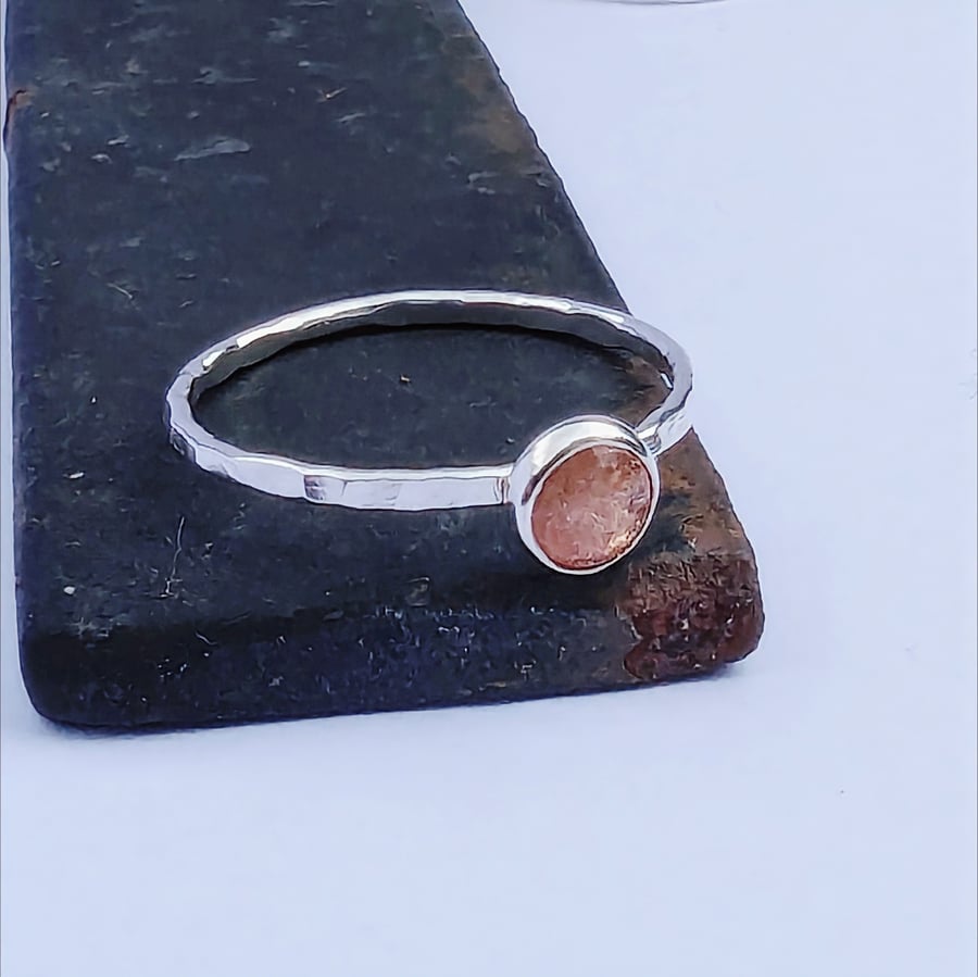 Sterling Silver Sunstone Handmade Skinny Ring, Handmade Urban Jewellery Design