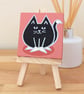 Black and White Cat Painting - mini canvas art with stylised feline
