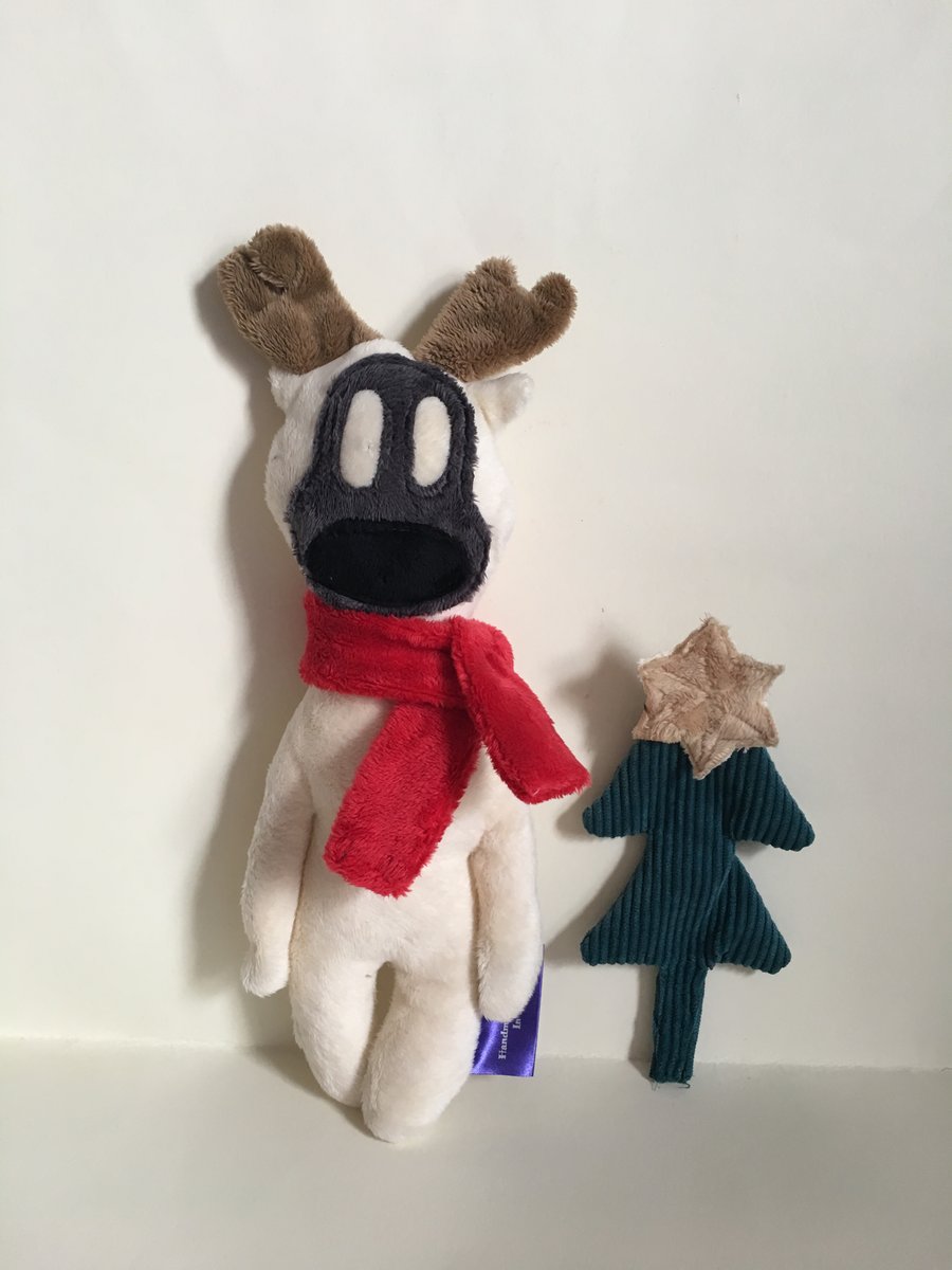 Ivory Reindeer Handmade Plushie with red scarf, Christmas gift