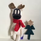 Ivory Reindeer Handmade Plushie with red scarf, Christmas gift