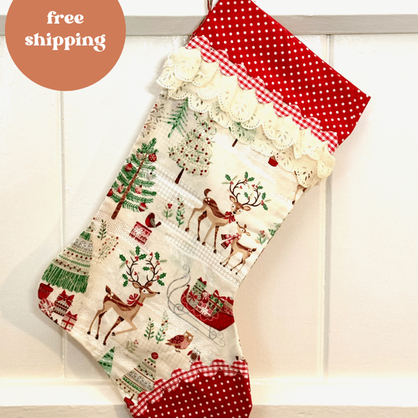 Handmade Christmas Stocking - Free Shipping