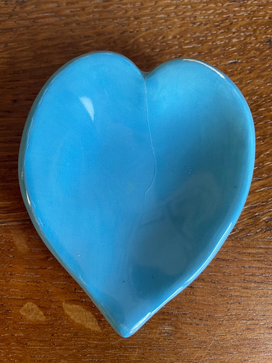SALE! - Ceramic aqua-blue heart ring dish