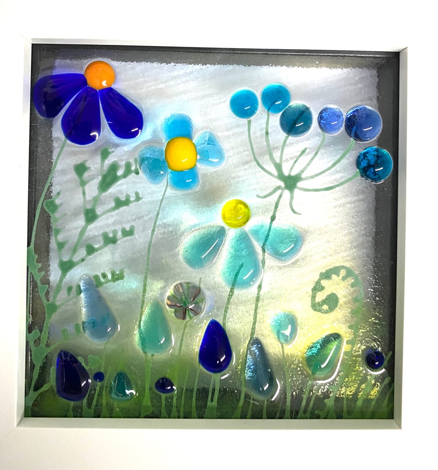 Blue fused glass mini meadows picture 