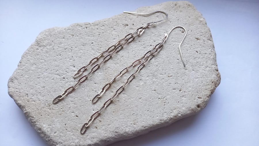 Seconds Sunday - Sterling Silver Double Chain Earrings