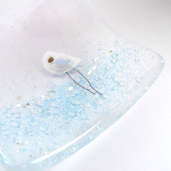 fused glass little birdy dish