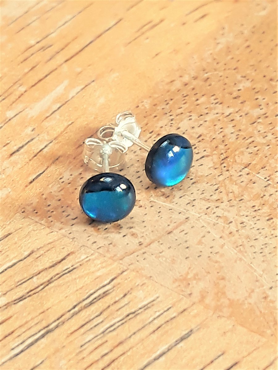Blue Paua Shell Earrings, Abalone Studs with Sterling Silver