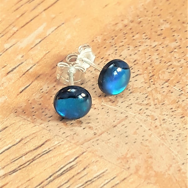 Blue Paua Shell Earrings, Abalone Studs with Sterling Silver