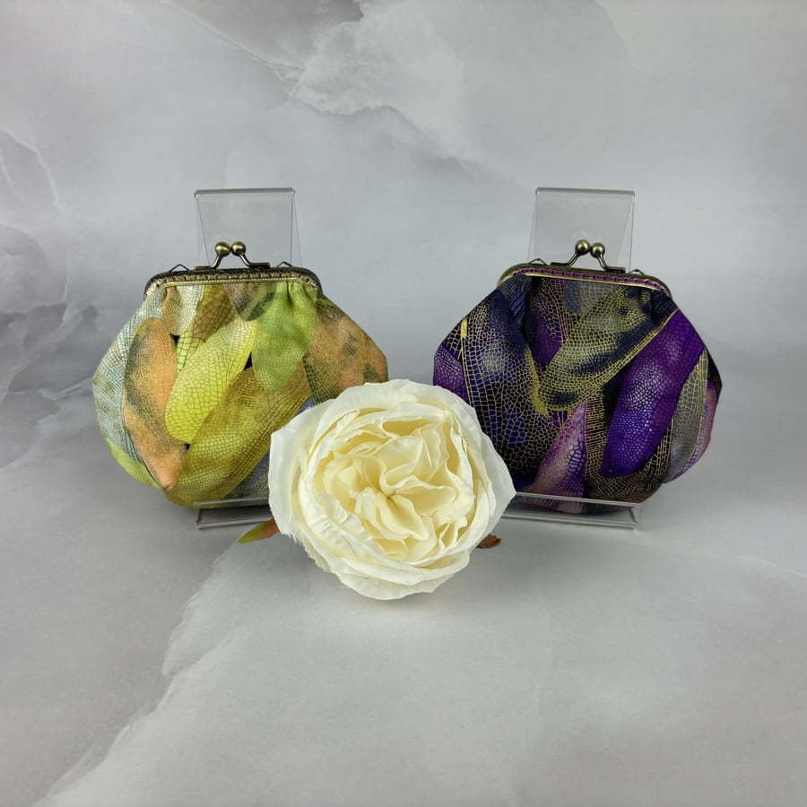 Dragonfly coin purse, Frame purse, 2 colour options, Optional chain, Handmade