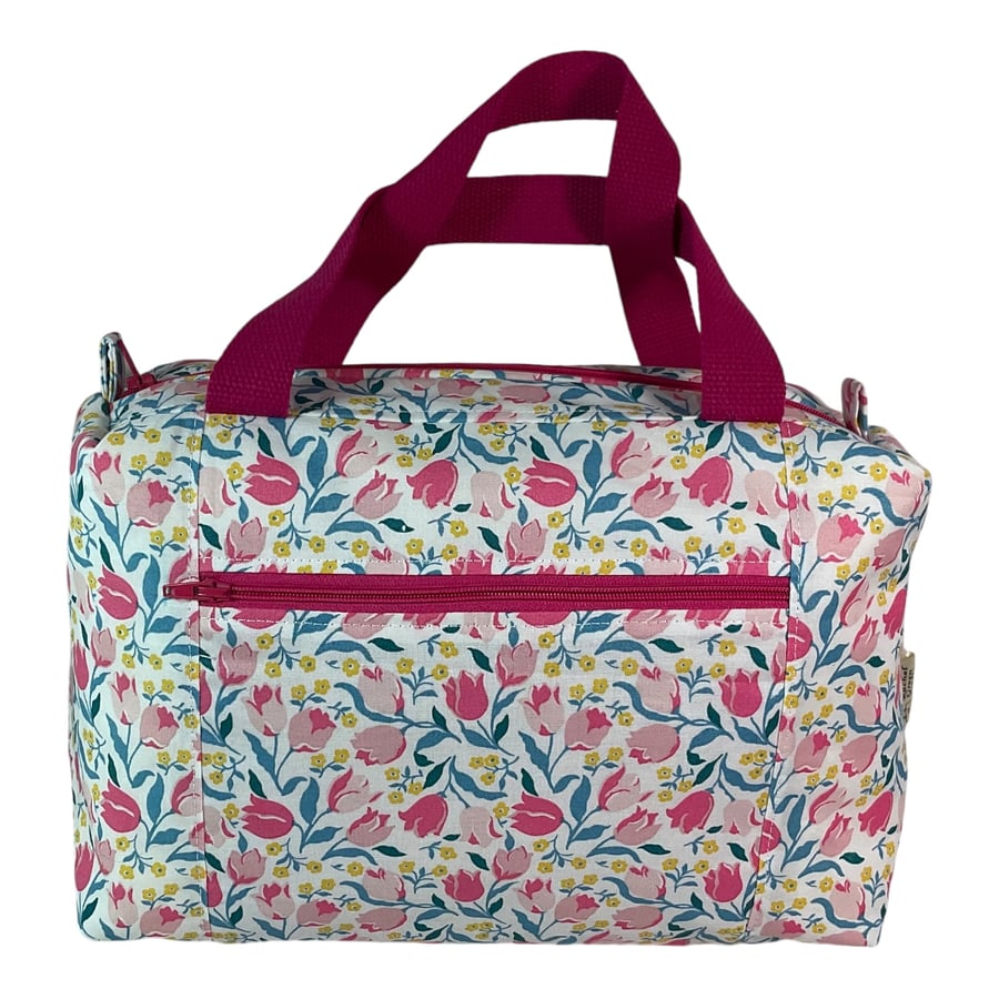 Large wash bag in Liberty cotton, floral toiletries bag with handles and pocket.