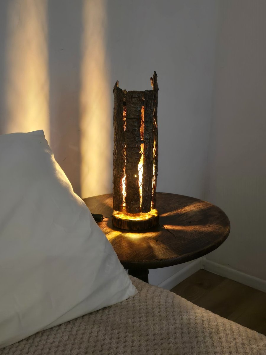 Image of Tree-bark Bedside Table Lamp 