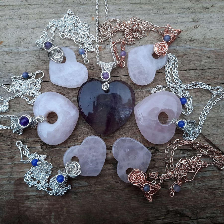 Beautiful Ros Silver Rose Quartz Heart pendant and chain