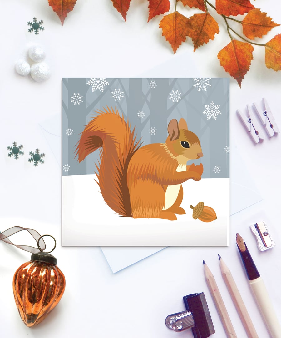 Winter Squirrel Christmas Card - sustainable, recyclable