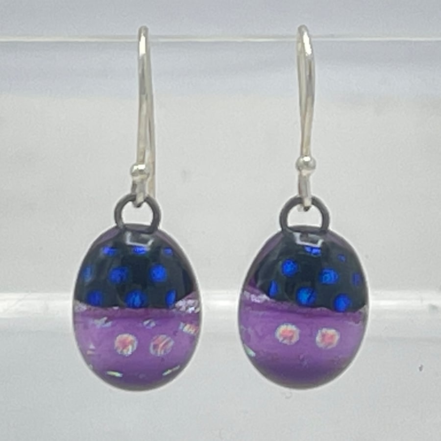 Purple Dichroic Glass Drop Earrings