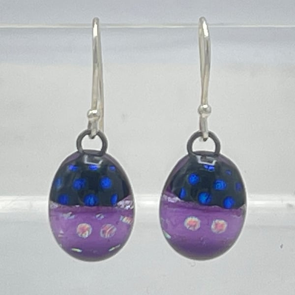 Purple Dichroic Glass Drop Earrings