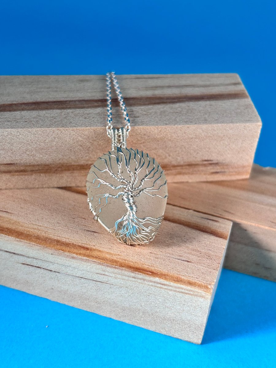 Scottish Sea Glass Pendant, Tree of Life design