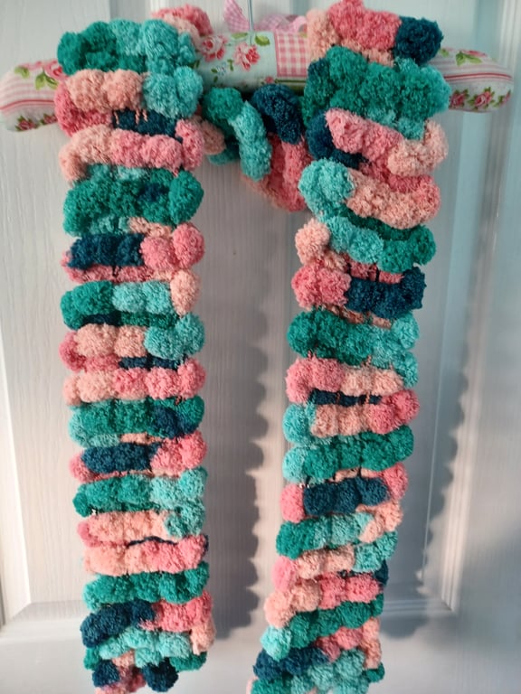 Dark Greens, Salmon, Light Pink and Blue-Green Multicoloured Furry Scarf
