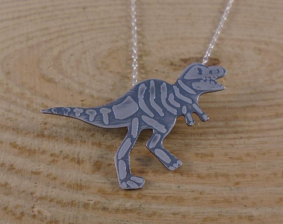 Sterling Silver Tyrannosaurus Rex Fossil Necklace