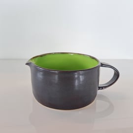 HAND MADE CERAMIC SAUCE BOAT - glazed in lime green and charcoal