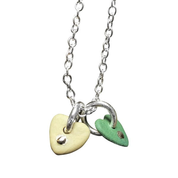 Bracelet Ceramic Heart Green, Buff 8" 925 Sterling Silver by Cresta Ceramics