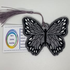 Butterfly Embroidered Bookmark, full silvery