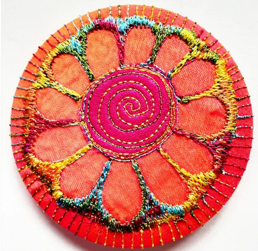 58mm Multicoloured Flower Textile Badge 