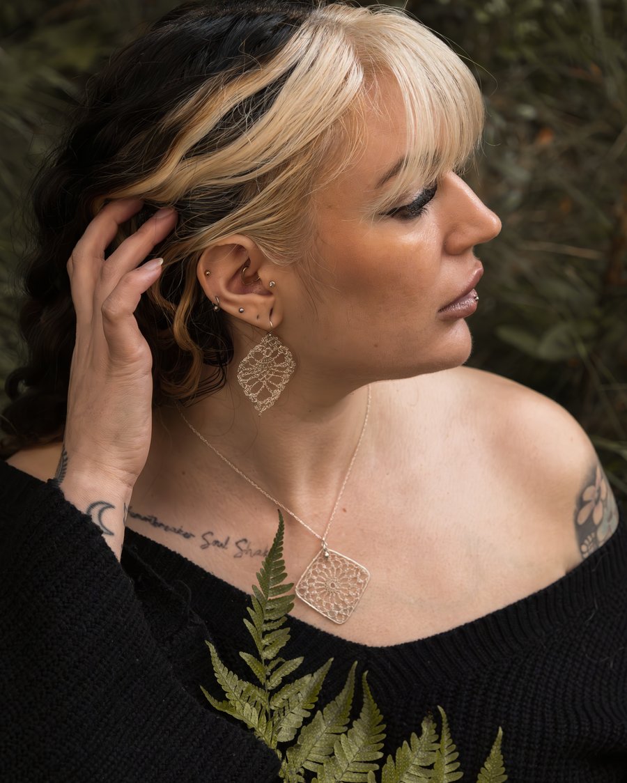 Pineapple Stitch Silver Lace Statement Earring (One earring) - Eco Fine Silver