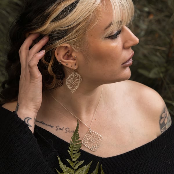 Pineapple Stitch Silver Lace Statement Earring (One earring) - Eco Fine Silver