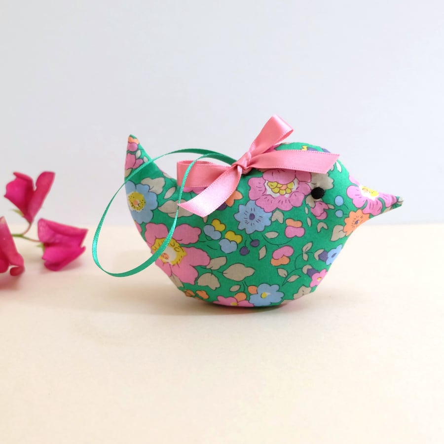 Liberty Betsy Green Floral Fabric Lavender Mini Bird