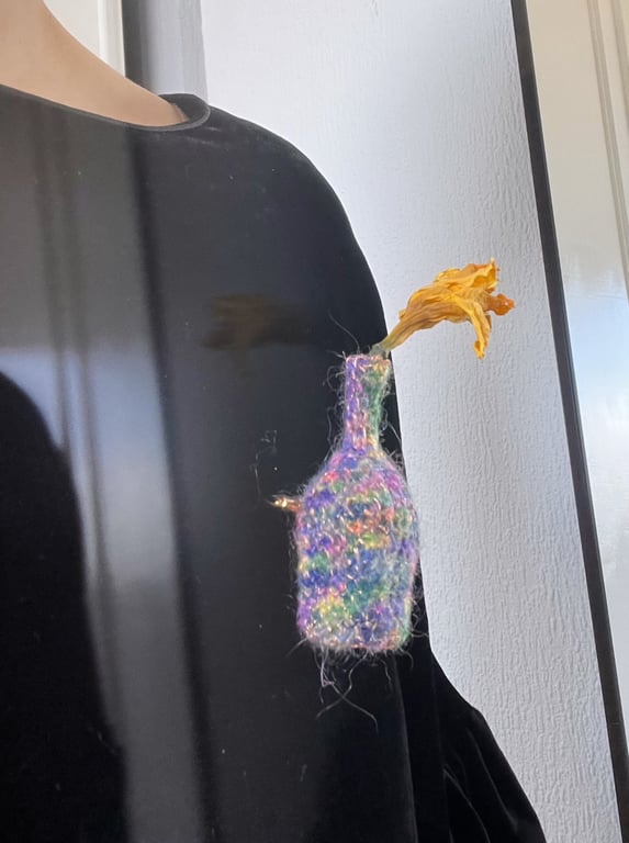 hand crochet copper wire with Mohair unique wearable vases brooch