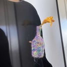 hand crochet copper wire with Mohair unique wearable vases brooch