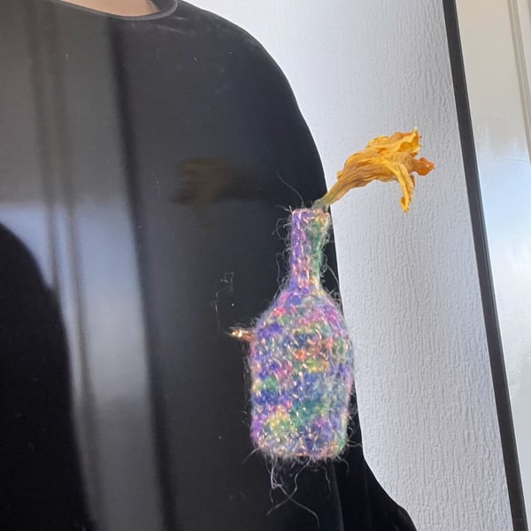 hand crochet copper wire with Mohair unique wearable vases brooch