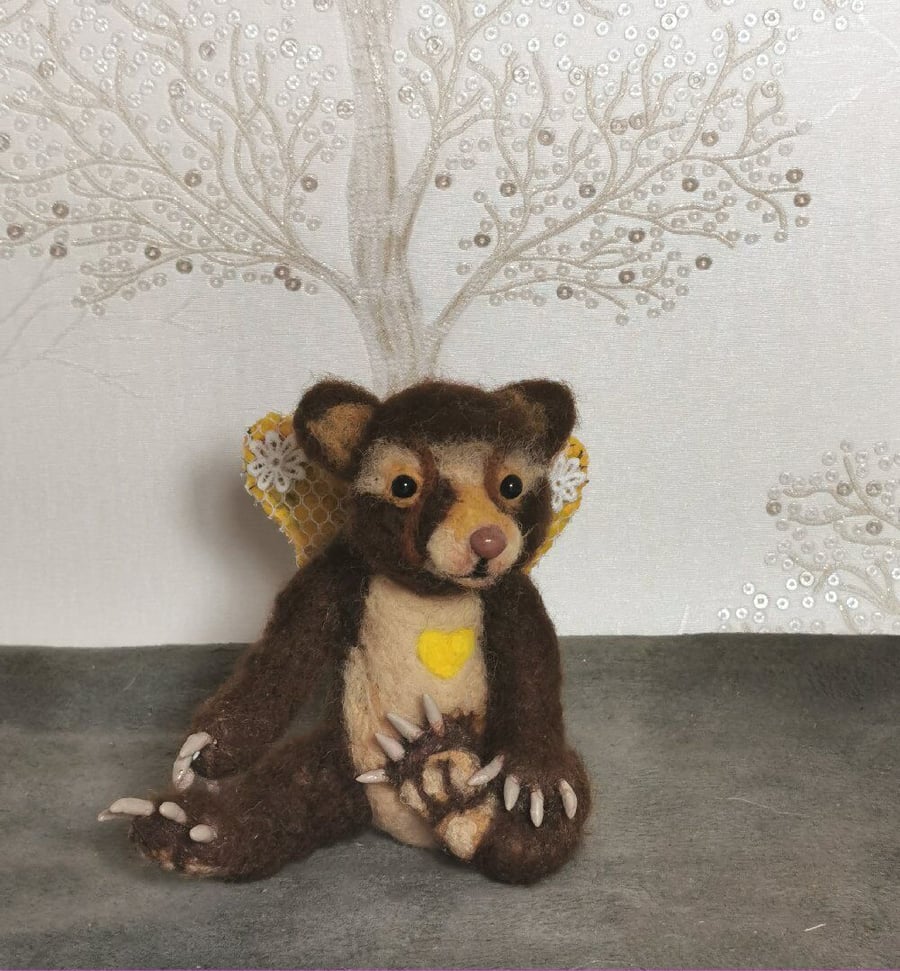 Butterbear needle felted character Bear Butterfly design Whimsy Woods collection