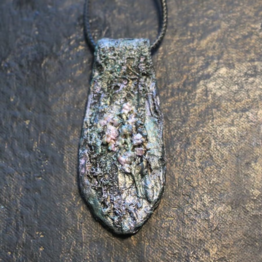 Wearable art textural mixed media pendant