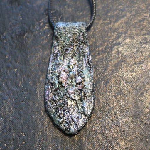 Wearable art textural mixed media pendant