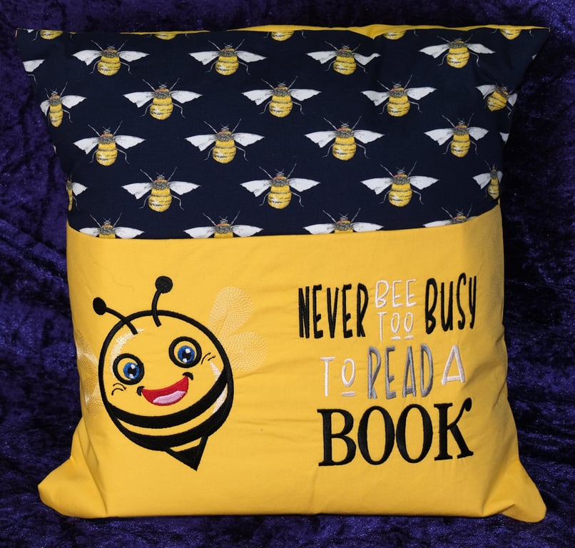 Embroidered bee reading cushion 