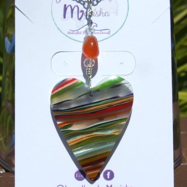 Surfite Multicoloured Heart on Sterling Silver Necklace with Carnelian Gemstone