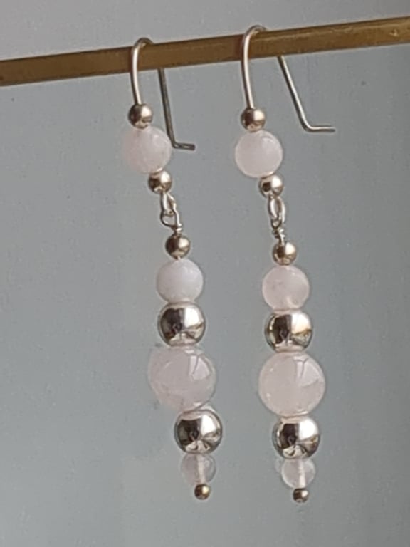 Pink quartz bead dangle earrings 