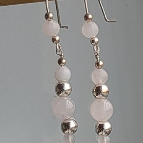 Pink quartz bead dangle earrings 