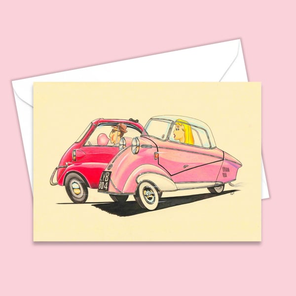 Fifties Nostalgia Greetings Card, Bubbles Humour Art Card, Blank Card