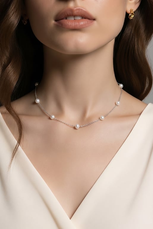 Freshwater Pearl Chain Necklace in Sterling Silver 