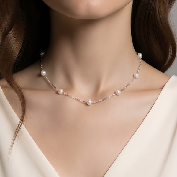 Freshwater Pearl Chain Necklace in Sterling Silver 
