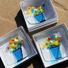 Fused glass flower pot trinket dish 