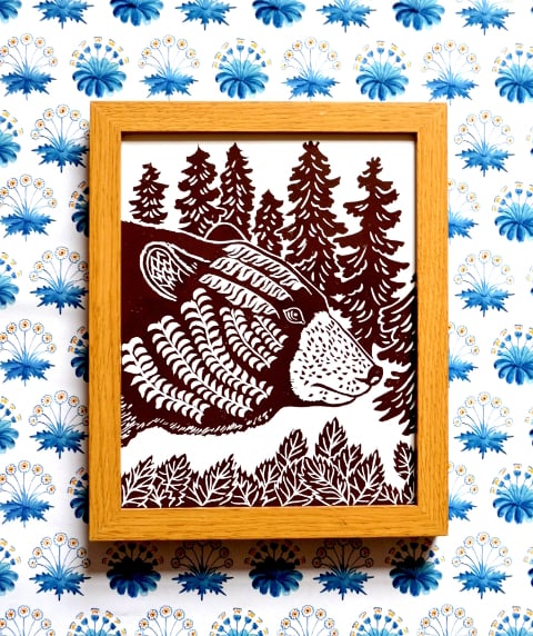 Brown Bear linoprint