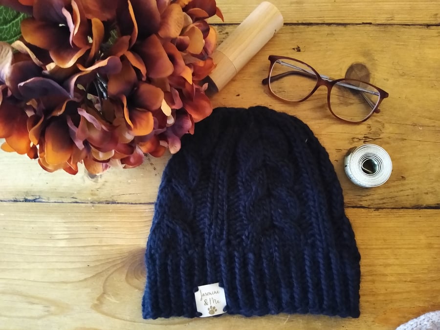 Chunky cable knit bobble hat