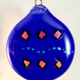 Blue Fused Glass Christmas Bauble Tree Decoration 